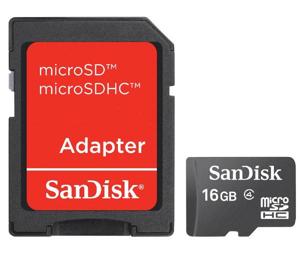 Hukommelseskort microSDHC 16 GB - class 4 + adaptor